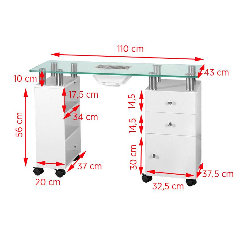 Bureau en verre avec absorbeur 013b, blanc