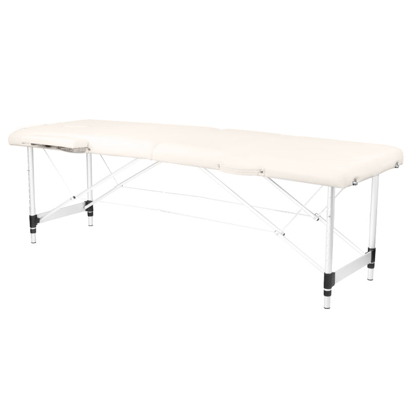 Table de massage pliante, confort en aluminium, crème 2 sections