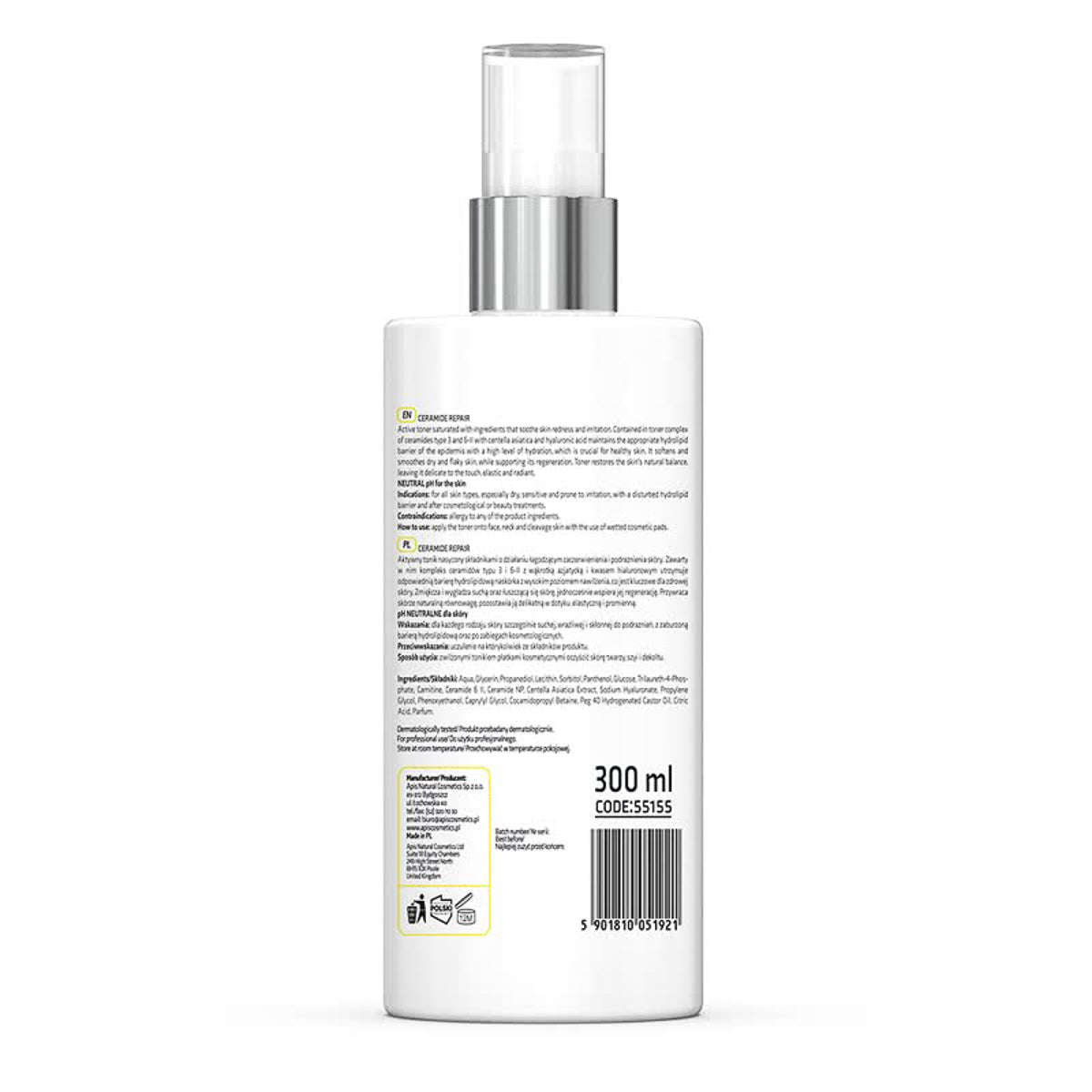 APIS CERAMIDE REPAIR apaisant and hydratant tonic with ceramides and Centella Asiatica 300 ml