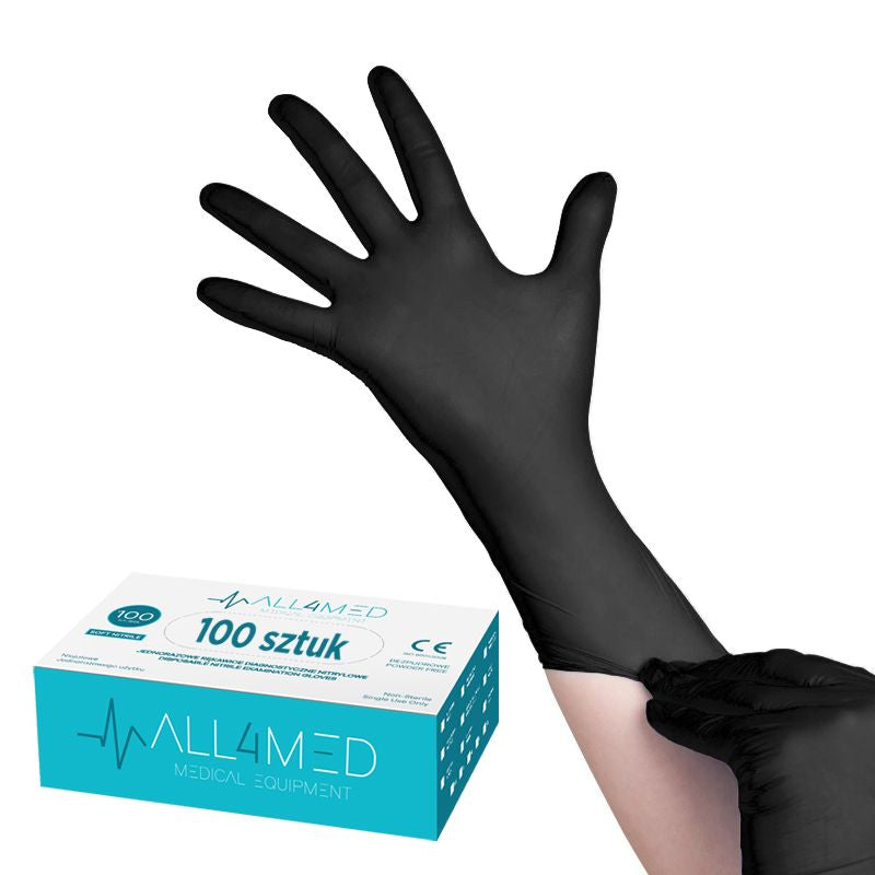 Gants diagnostiques en nitrile jetables All4med noirs xs