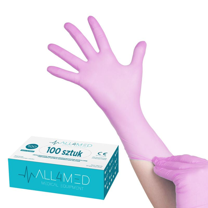 Gants diagnostiques en nitrile jetables All4med roses xs